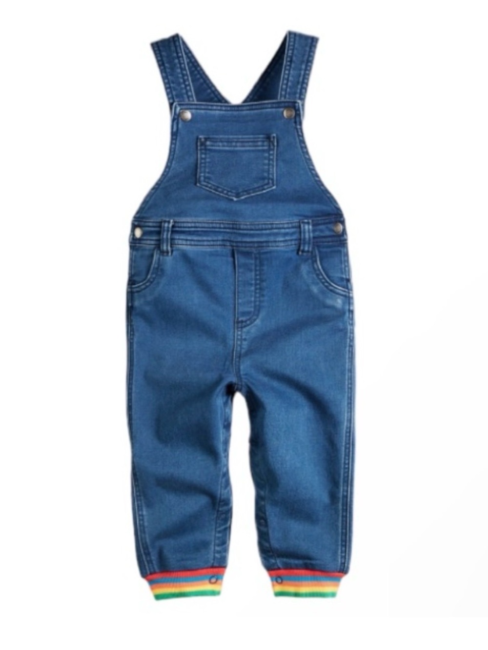 First Impressions, size 3-6 months, Denim Overalls with Rainbow Cuff